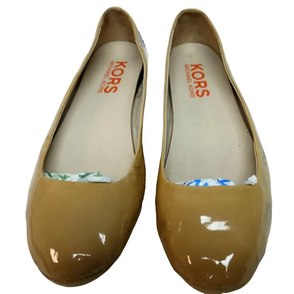 Michael Kors 8.5 M ballet flats comfort shoes tan patent leather